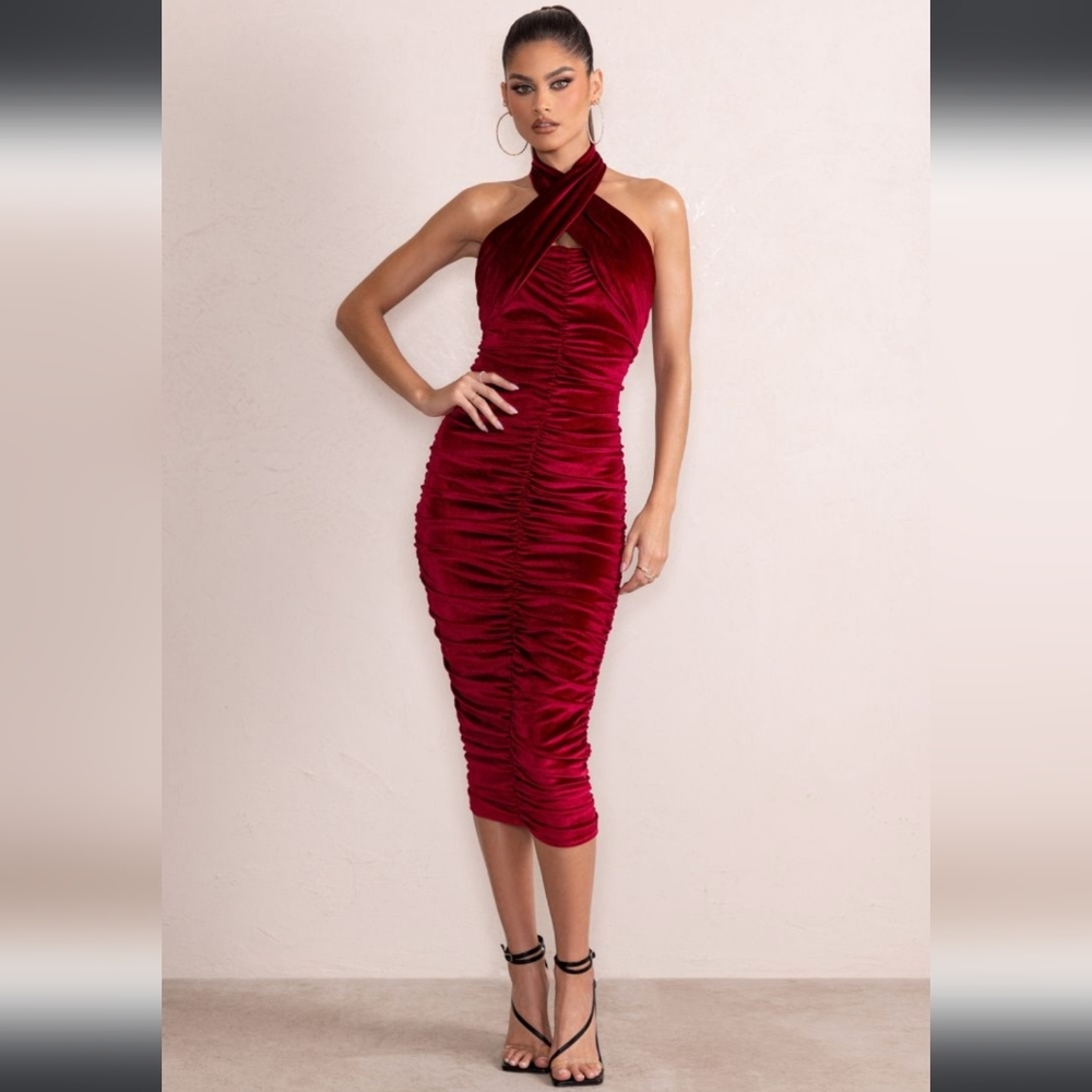 Elegant Red Halter Dress